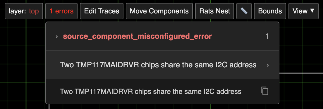 Custom DRC error shown in the PCB viewer